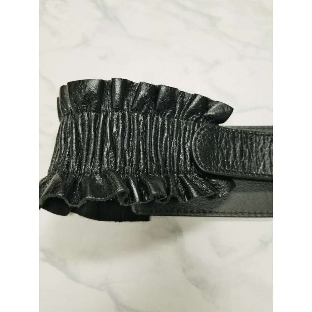 Hobo International Black Leather Belt ruffles size Medium - Picture 2 of 16
